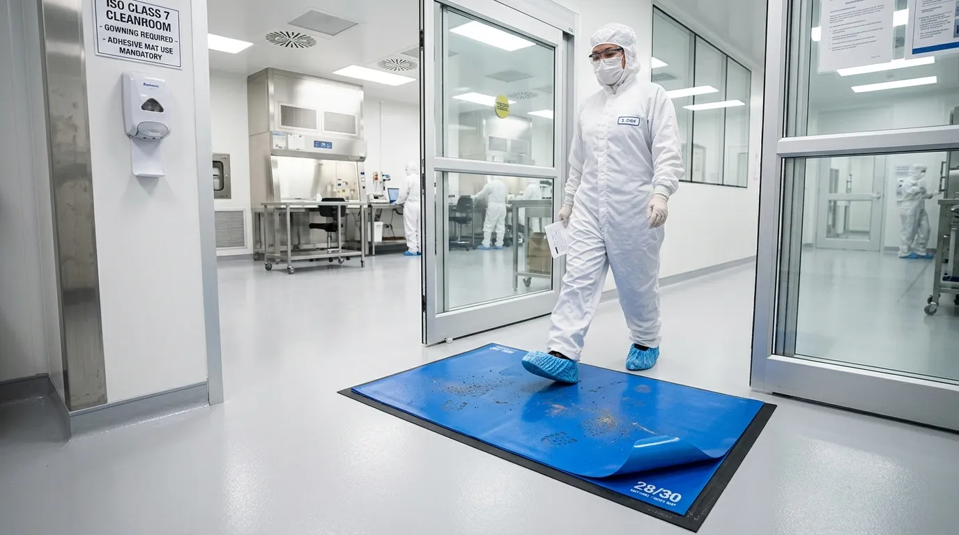 adhesive floor mat for controlled environment