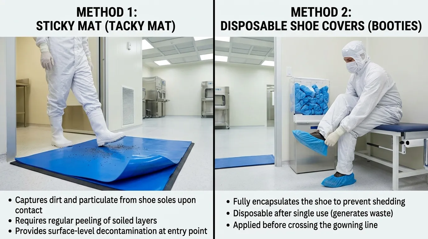 sticky mat vs shoe cover for cleanroom