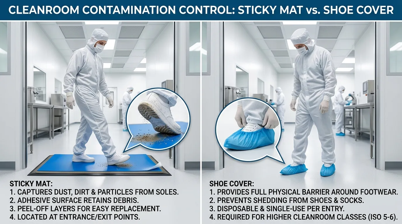 sticky mat vs shoe cover for cleanroom