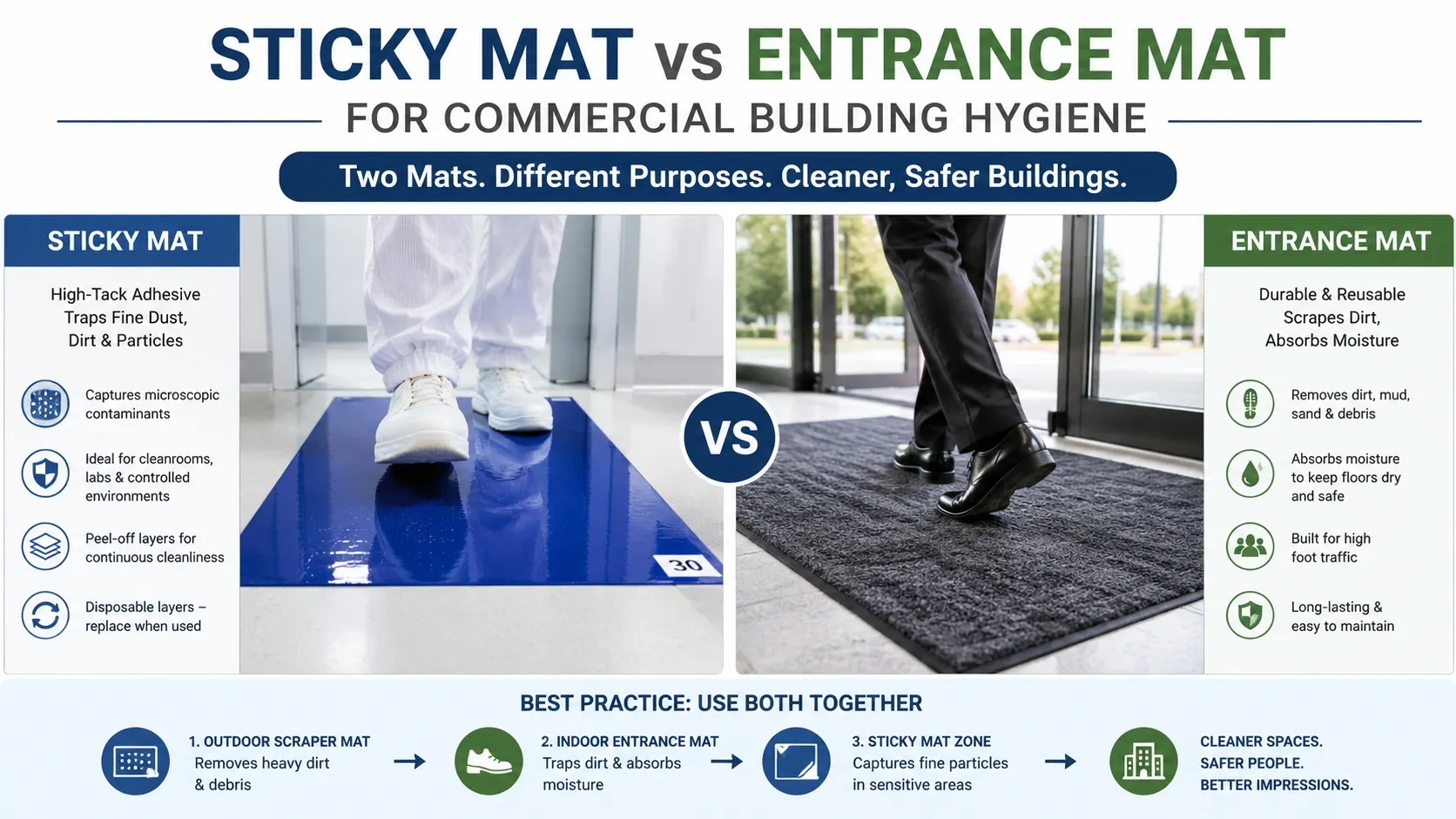 Sticky mat vs entrance mat for commercial building hygiene