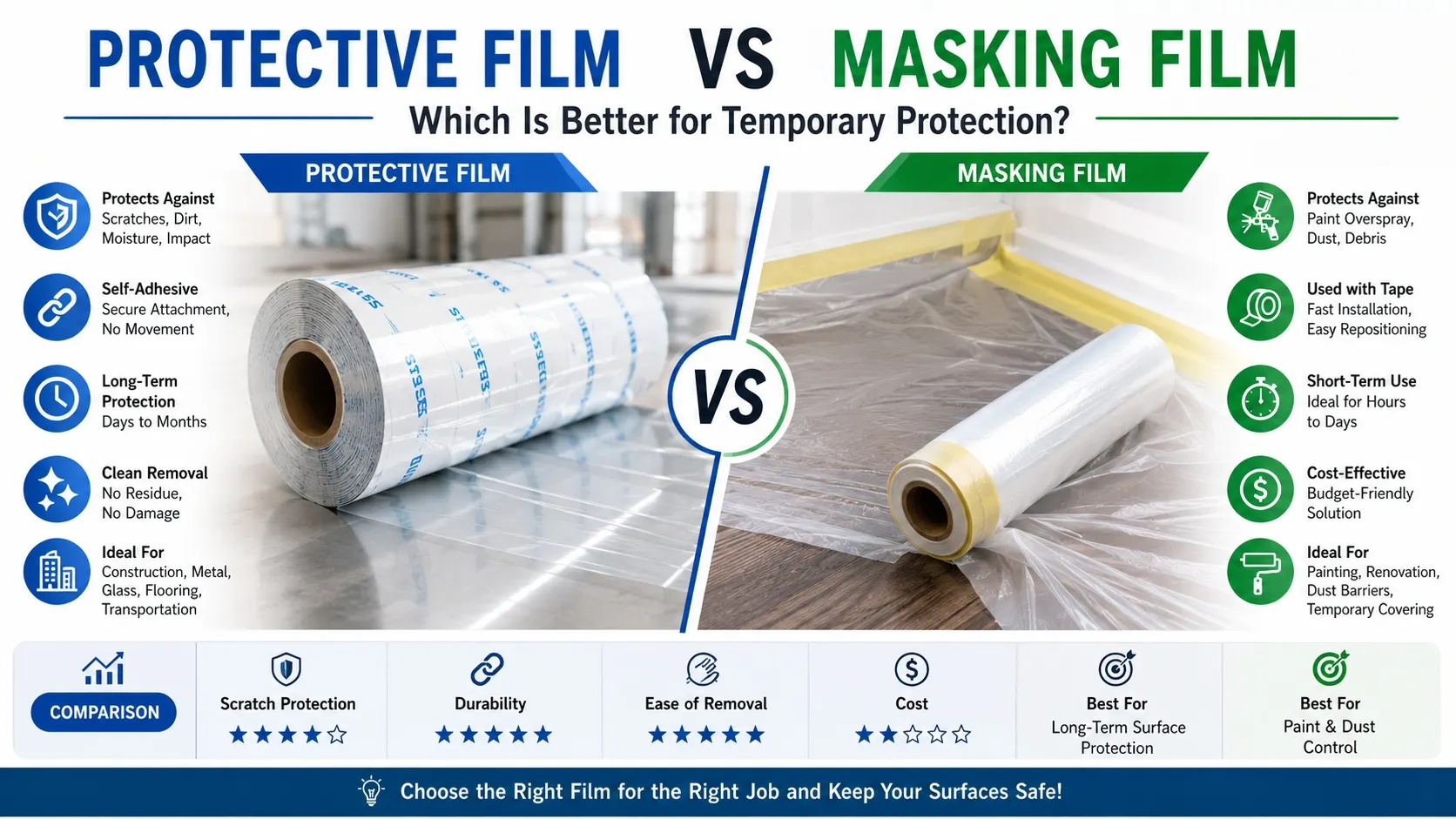 Protective film vs masking film which is better for temporary protection